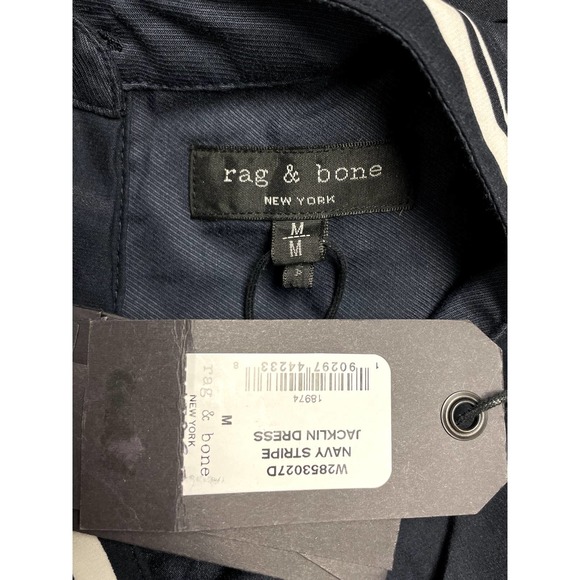 RAG & BONE NEW Jacklin Asymmetric Oversized Silk Dress Navy Stripe M $495 - Picture 11 of 13